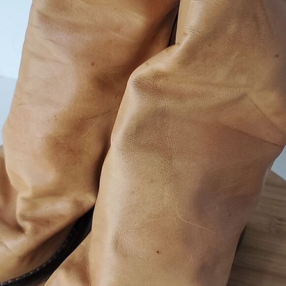 Free People Tan Elle Slouchy Leather Block Heel Boot Size 38 (7.5) - Picture 5 of 15